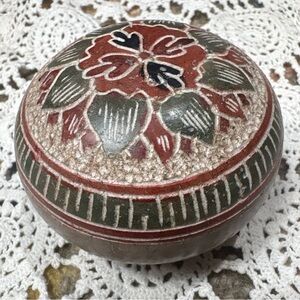 Vintage Hand-Painted Pottery Trinket Box